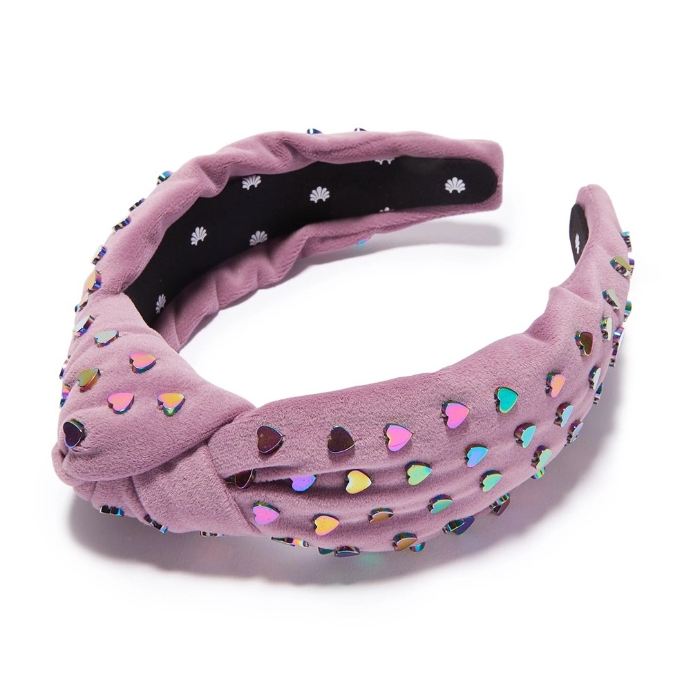 Lele Sadoughi Heart Beaded Purple Velvet Headband NWT